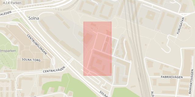 Karta som med röd fyrkant ramar in Blomgatan, Hagalund, Solna, Stockholms län