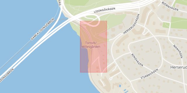 Karta som med röd fyrkant ramar in Torsvik, Lidingö Kommun, Lidingö, Stockholms län