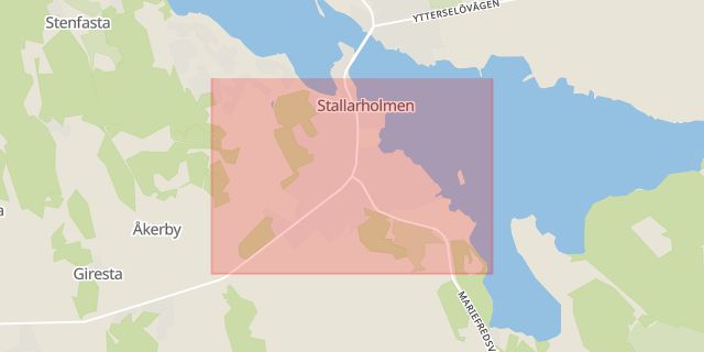 Karta som med röd fyrkant ramar in Södermanland, Malmby, Stallarholmen, Bruksgatan, Eskilstuna, Södermanlands län