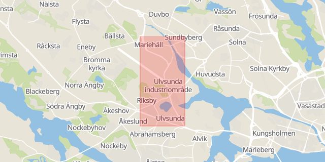 Karta som med röd fyrkant ramar in Norra Ulvsunda, Stockholm, Stockholms län