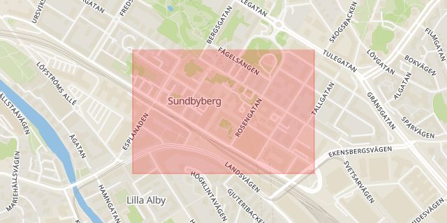 Karta som med röd fyrkant ramar in Centrala Sundbyberg, Sturegatan, Sundbyberg, Stockholms län