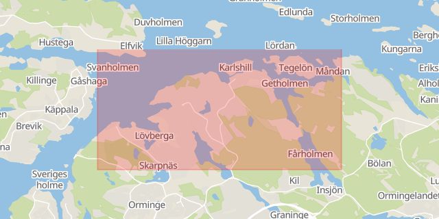 Karta som med röd fyrkant ramar in Kummelnäs, Nacka, Stockholms län