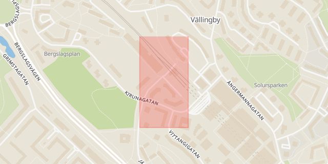 Karta som med röd fyrkant ramar in Vällingby, Bräckegatan, Stockholm, Stockholms län