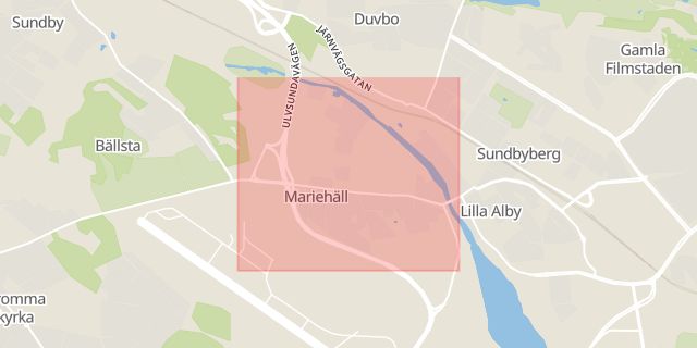 Karta som med röd fyrkant ramar in Mariehäll, Stockholm, Stockholms län