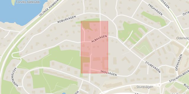 Karta som med röd fyrkant ramar in Torsvik, Lidingö, Stockholm, Stockholms län