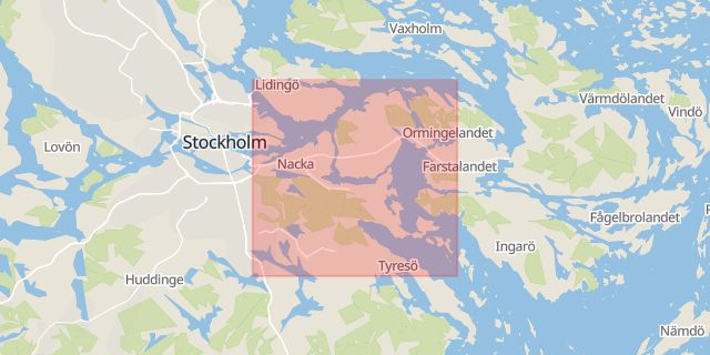 Karta som med röd fyrkant ramar in Nyckelviken, Klippan, Nacka, Stockholms län