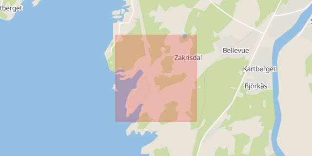 Karta som med röd fyrkant ramar in Zakrisdal, Karlstad, Värmlands län