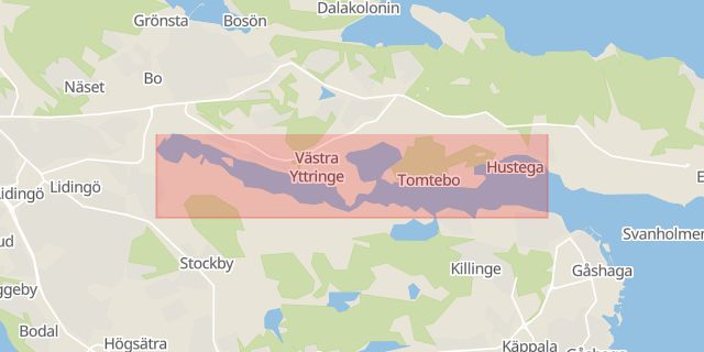 Karta som med röd fyrkant ramar in Kyrkviken, Haknäs, Knivsta, Stockholms län