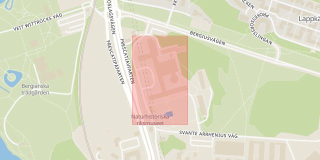 Karta som med röd fyrkant ramar in Lämshaga, Naturhistoriska Riksmuseet, Värmdö, Stockholms län