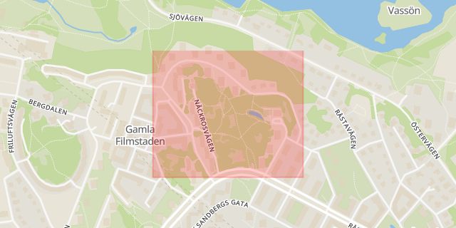 Karta som med röd fyrkant ramar in Näckrosen, Råsunda, Solna, Stockholms län