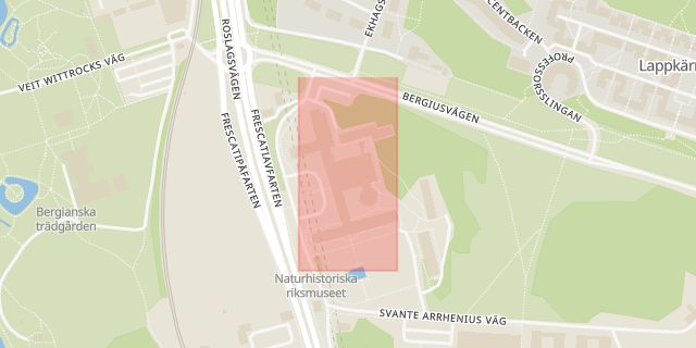 Karta som med röd fyrkant ramar in Naturhistoriska Riksmuseet, Haga, Härnösand, Stockholms län