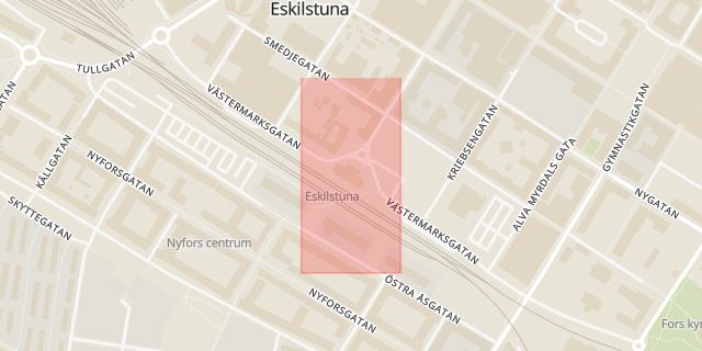 Karta som med röd fyrkant ramar in Centralstationen, Eskilstuna, Södermanlands län