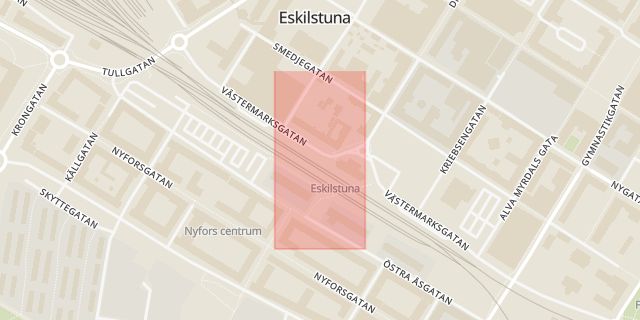 Karta som med röd fyrkant ramar in Skiftinge, Resecentrum, Eskilstuna, Södermanlands län