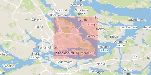 Karta som med röd fyrkant ramar in Östermalm, Högsta, Stockholm, Stockholms län