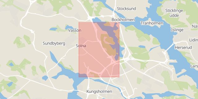 Karta som med röd fyrkant ramar in Hagalund, Solna, Stockholms län