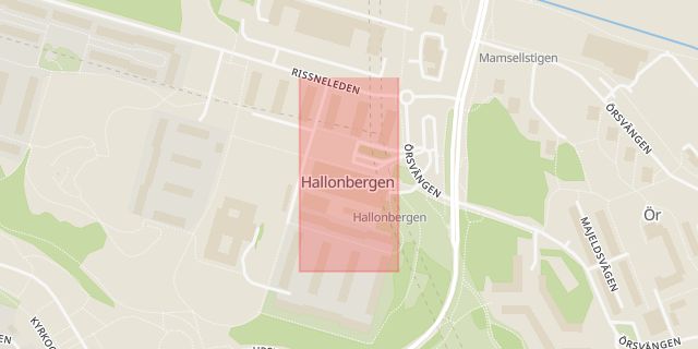 Karta som med röd fyrkant ramar in Hallonbergens Centrum, Sundbyberg, Stockholms län