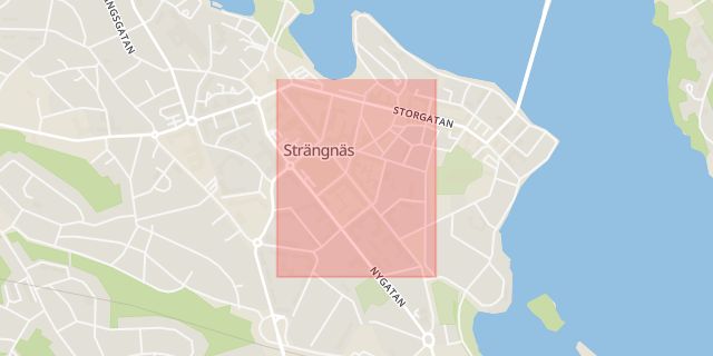 Karta som med röd fyrkant ramar in Trädgårdsgatan, Strängnäs, Södermanlands län
