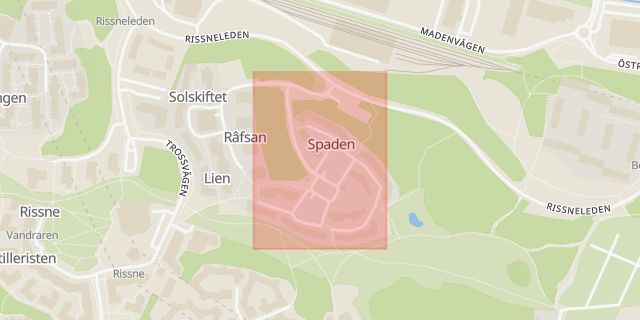 Karta som med röd fyrkant ramar in Odalvägen, Rissne, Sundbyberg, Stockholms län