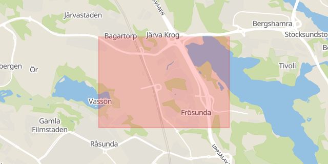 Karta som med röd fyrkant ramar in Frösunda, Ministern, Solna, Stockholms län