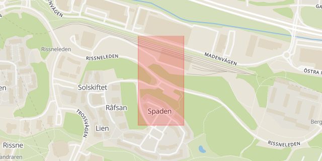 Karta som med röd fyrkant ramar in Rissne, Rissneleden, Valkyriavägen, Sundbyberg, Stockholms län