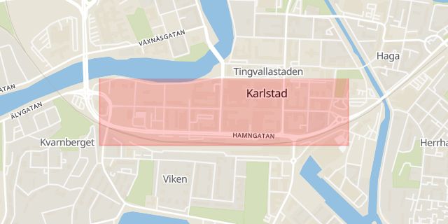 Karta som med röd fyrkant ramar in Drottninggatan, Norge, Karlstad, Värmlands län
