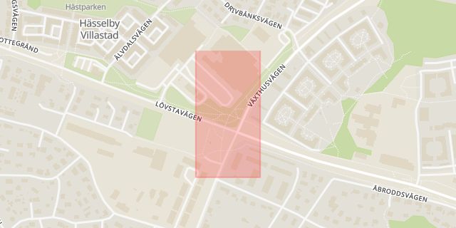 Karta som med röd fyrkant ramar in Åkermyntan, Lövstavägen, Stockholm, Stockholms län