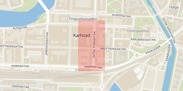 Karta som med röd fyrkant ramar in Arbetsförmedlingen, Karlstad, Värmlands län
