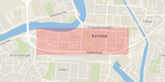 Karta som med röd fyrkant ramar in Drottninggatan, Karlstad, Värmlands län