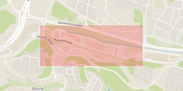 Karta som med röd fyrkant ramar in Madenvägen, Rissne, Sundbyberg, Stockholms län