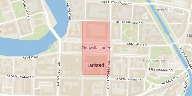Karta som med röd fyrkant ramar in Stora Torget, Karlstad, Värmlands län