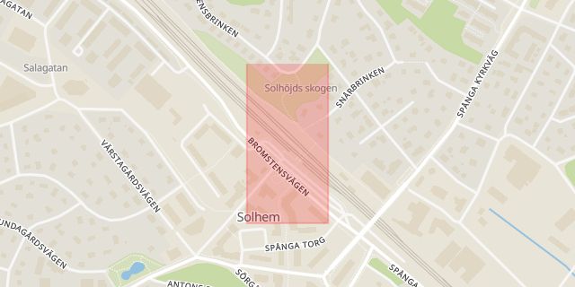 Karta som med röd fyrkant ramar in Spånga, Spånga Station, Stockholm, Stockholms län