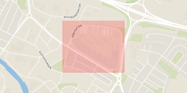 Karta som med röd fyrkant ramar in Årbygatan, Eskilstuna, Södermanlands län