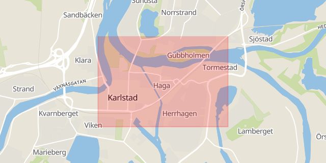 Karta som med röd fyrkant ramar in Haga, Karlstad, Värmlands län