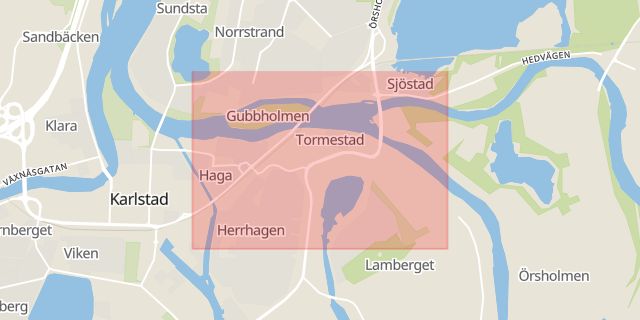 Karta som med röd fyrkant ramar in Tormestad, Karlstad, Värmlands län