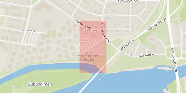 Karta som med röd fyrkant ramar in Tolvmansgatan, Karlstad, Värmlands län