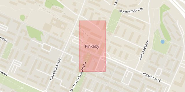 Karta som med röd fyrkant ramar in Rinkeby Centrum, Rinkeby Torg, Stockholm, Stockholms län