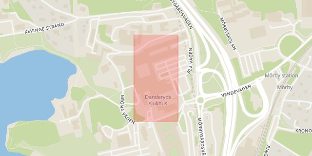 Karta som med röd fyrkant ramar in Danderyds Sjukhus, Danderyd, Stockholms län
