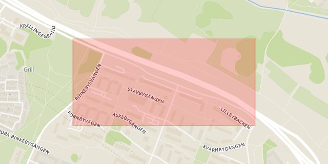 Karta som med röd fyrkant ramar in Hjulsta, Järvafältet, Rinkeby, Stockholm, Stockholms län