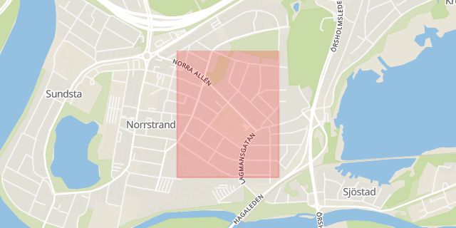 Karta som med röd fyrkant ramar in Mossgatan, Norrstrand, Karlstad, Värmlands län