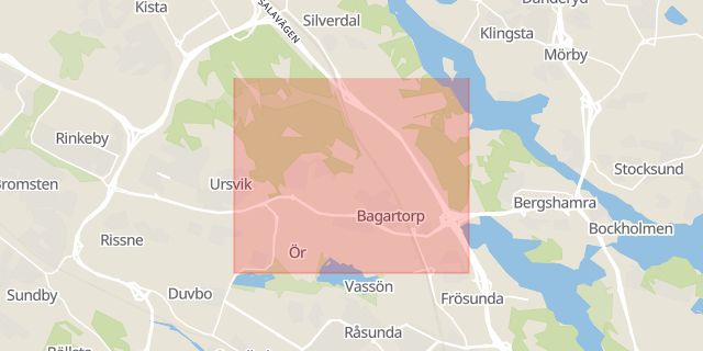 Karta som med röd fyrkant ramar in Järva, Solna, Stockholms län