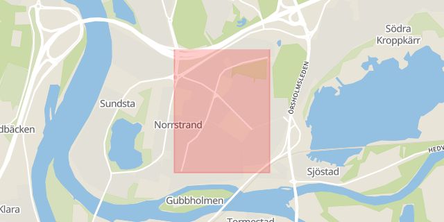 Karta som med röd fyrkant ramar in Norrstrandsgatan, Karlstad, Värmlands län