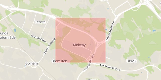 Karta som med röd fyrkant ramar in Rinkeby, Järfälla, Stockholms län