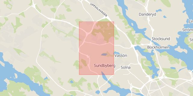 Karta som med röd fyrkant ramar in Duvbo, Oskarsvägen, Stugan, Sundbyberg, Stockholms län