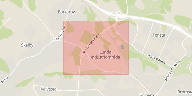 Karta som med röd fyrkant ramar in Barkarby, Lunda, Järfälla, Stockholms län