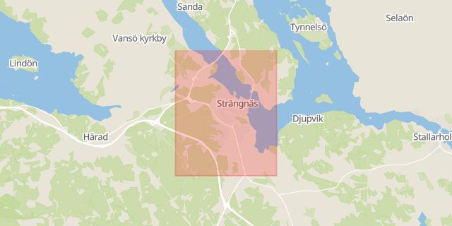 Karta som med röd fyrkant ramar in Mariefred, Åkers Styckebruk, Strängnäs Kommun, Strängnäs, Södermanlands län