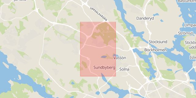 Karta som med röd fyrkant ramar in Sundbyberg, Solna, Stockholms län