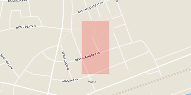 Karta som med röd fyrkant ramar in Solhemsgatan, Arboga, Västmanlands län