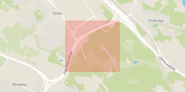 Karta som med röd fyrkant ramar in Kista, Kymlingelänken, Stockholm, Stockholms län