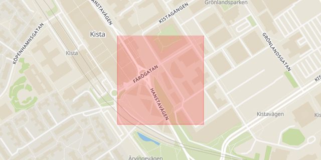 Karta som med röd fyrkant ramar in Kista, Färögatan, Stockholm, Stockholms län