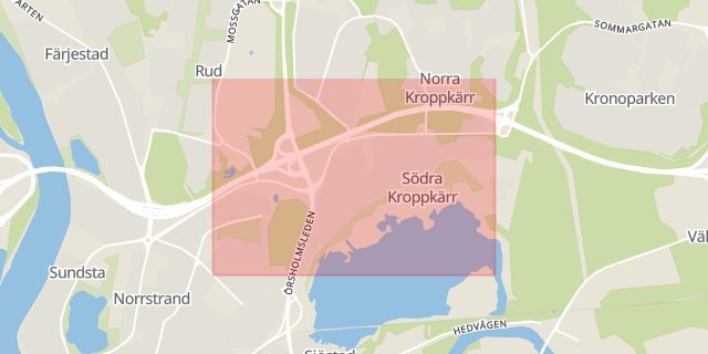 Karta som med röd fyrkant ramar in Södra Kroppkärr, Karlstad, Värmlands län